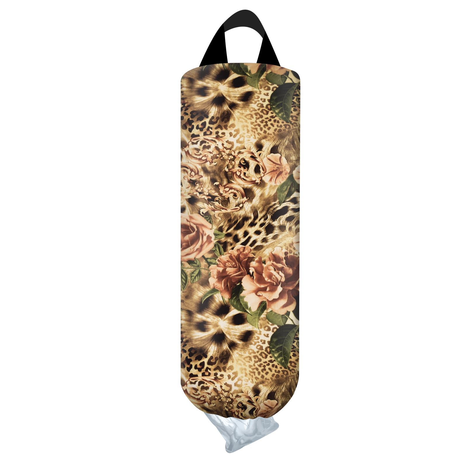 AYBELWG Plastic Bag Holder, Wall Mount Grocery Bag Organizer, Funny Hanging Trash Bag Storage Dispenser for Home Kitchen Luxuious Leopard Floral