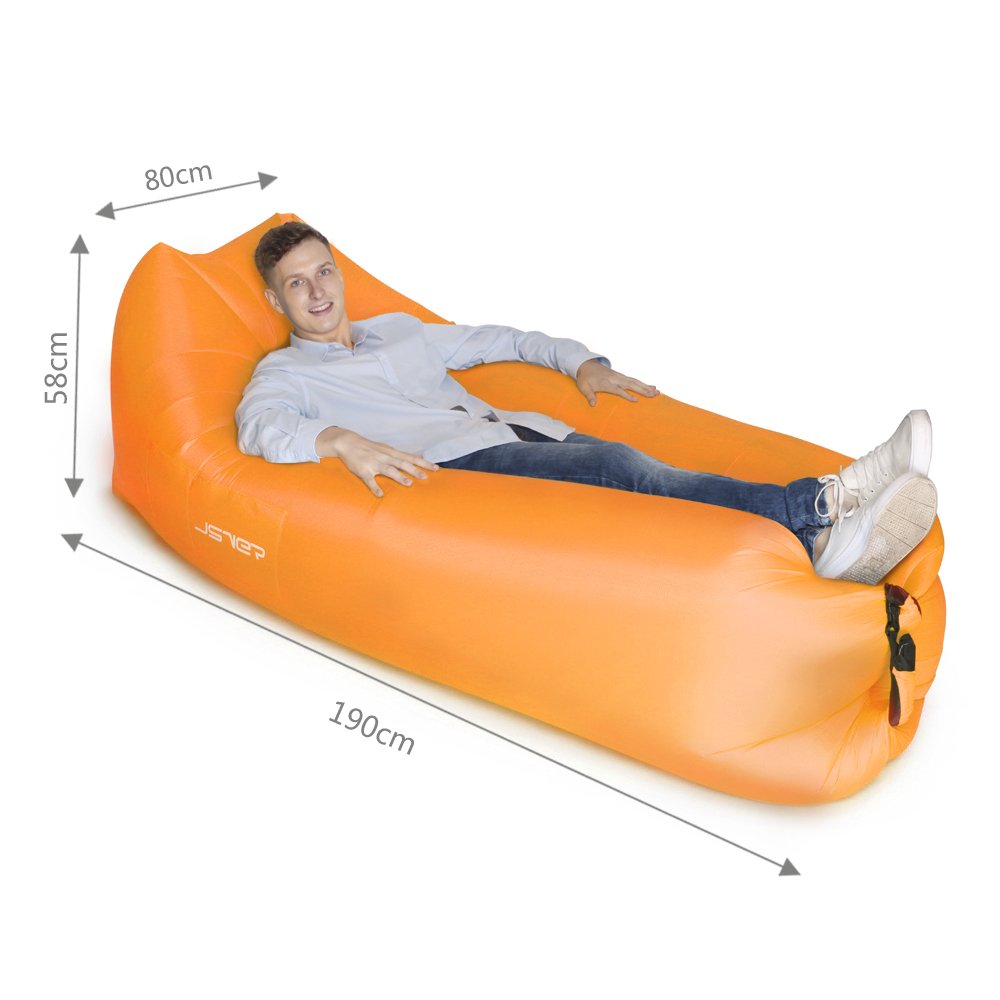 Canapé Gonflable JSVER - Transat Portable Pour Plage, Camping, Piscine, 190x80 Cm, Gonflage Sans Pompe, Nylon Résistant