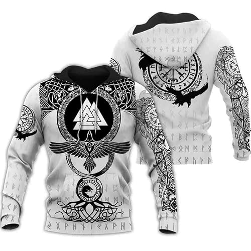 Namufeitrade Men's # 1 Norse Viking Tattoo Hoodies Wo/ Viking Totem 3D Printed Pullover Sweatshirts Hooded Streetwear Autumn Clothing