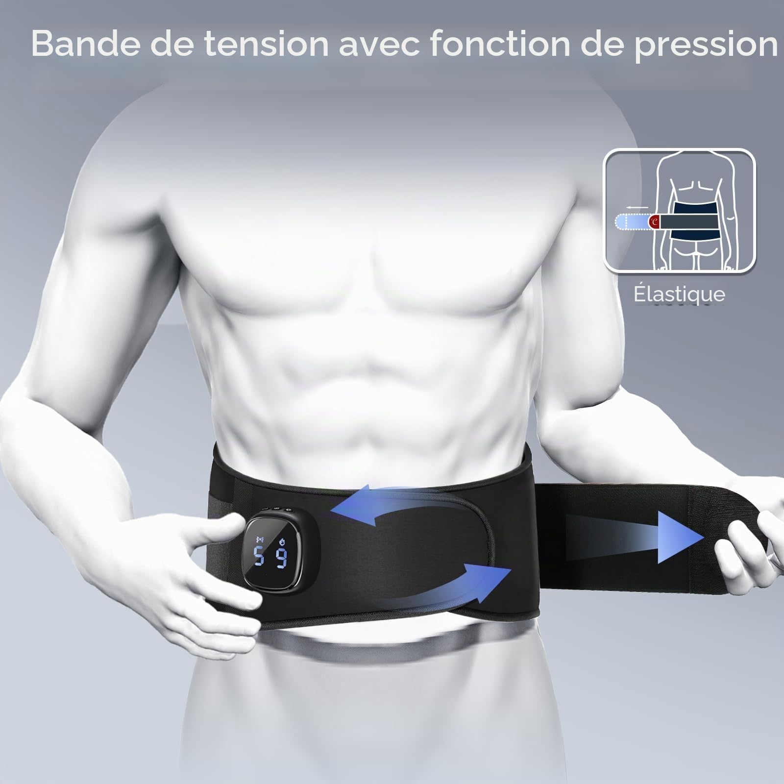 Comfytemp Ceinture chauffante pour le dos avec batterie 15 Wh avec USB, 9 niveaux de chaleur, 5 modes de vibration contrôle par simple pression d'un bouton et d'une application, ceinture