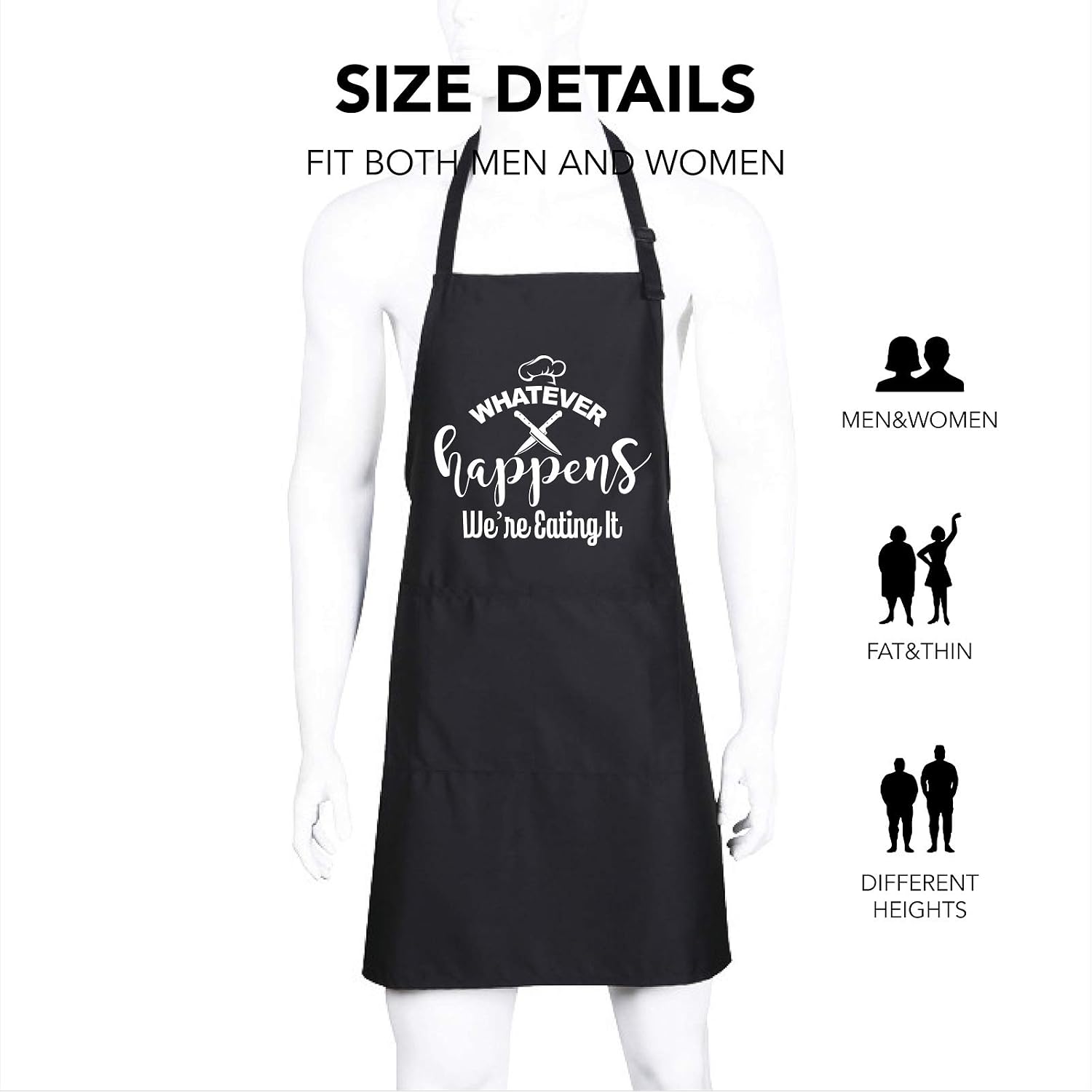 Funny Aprons Black Kitchen Chef Apron, 2 Pockets Adjustable Neck Strap, for Cooking Baking BBQ Birthday Gifts image 2