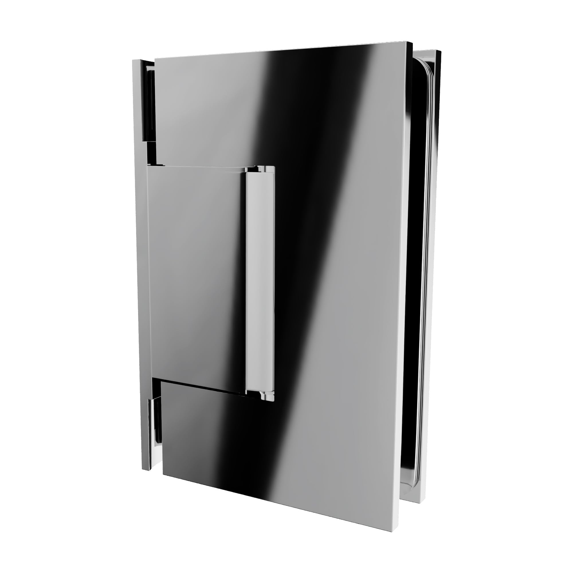 Brixwell Wall Mount Offset Back Plate Hinge, Brass, Polished Chrome Finish, 4" Height x 2-5/16" Width, Self-Centering 90 Degree in and Out Swing for 3/8" to 1/2" Glazing Thickness Shower Doors