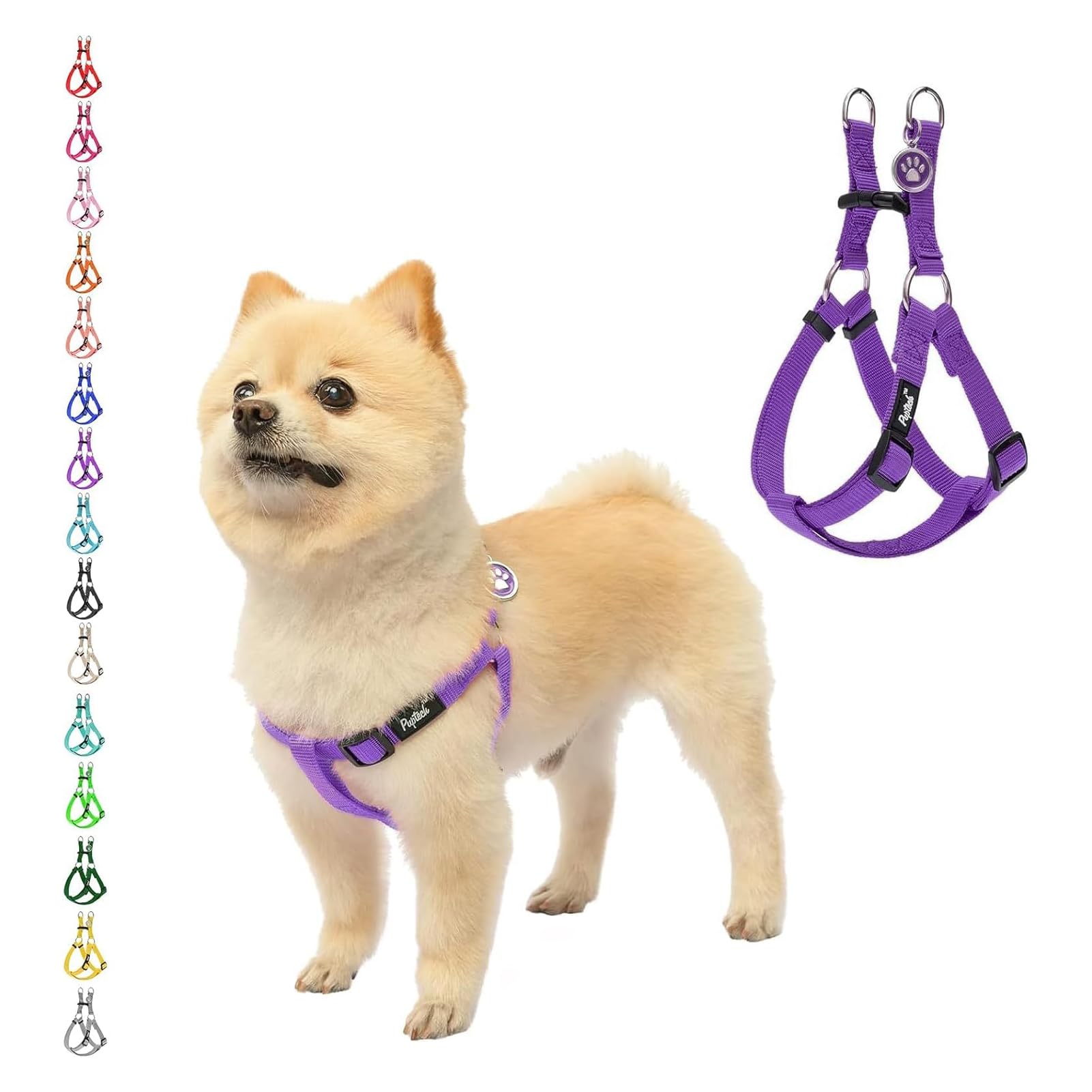 PUPTECK No Pull Dog Harness Soft Adjustable Basic Nylon Step in Puppy Vest Outdoor Walking with ID Tag