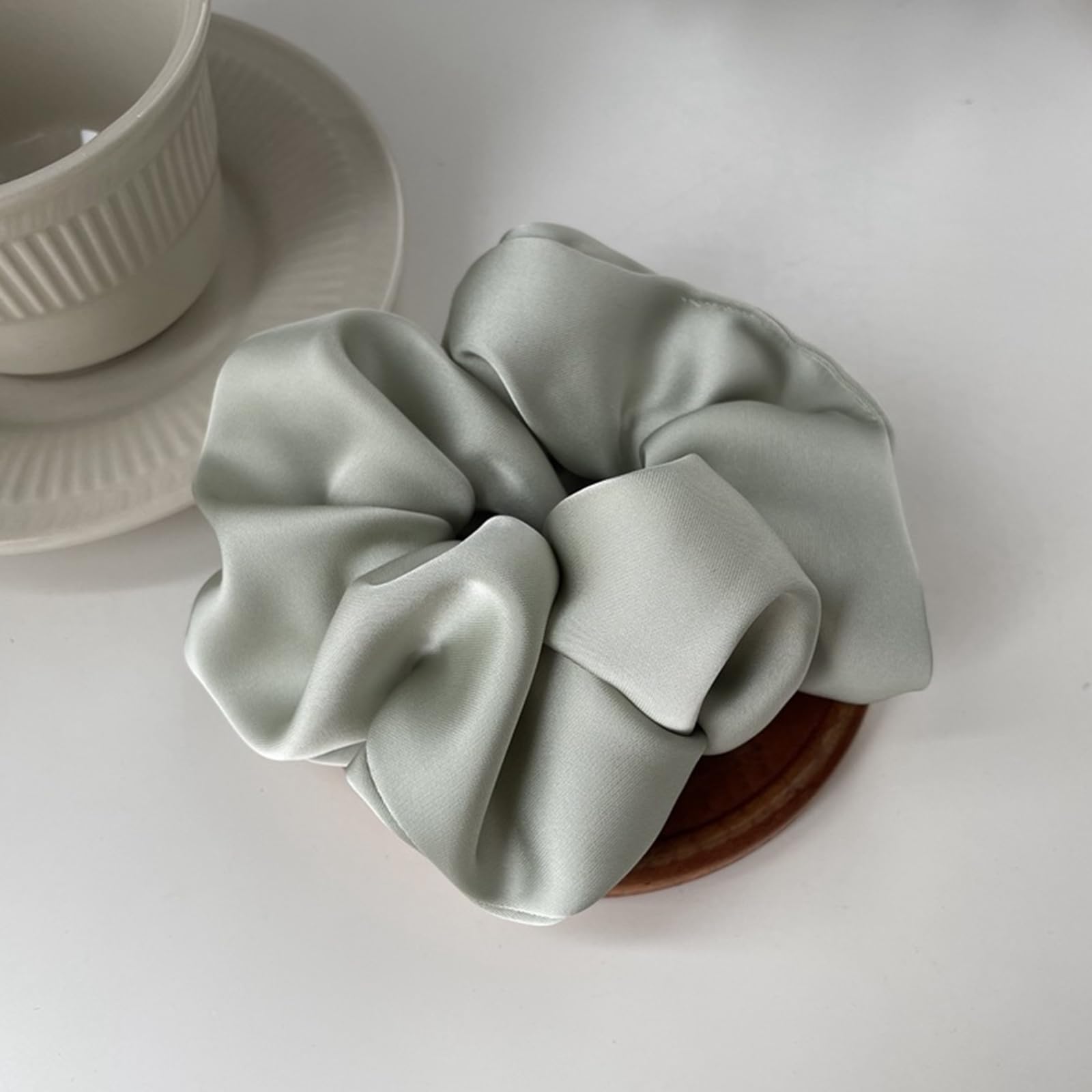OWITER 5 pcs Large Satin Scrunchies for Women,oversized scrunchies for women,large scrunchies for giant scrunchie (1 white 4 sage) - Image 2