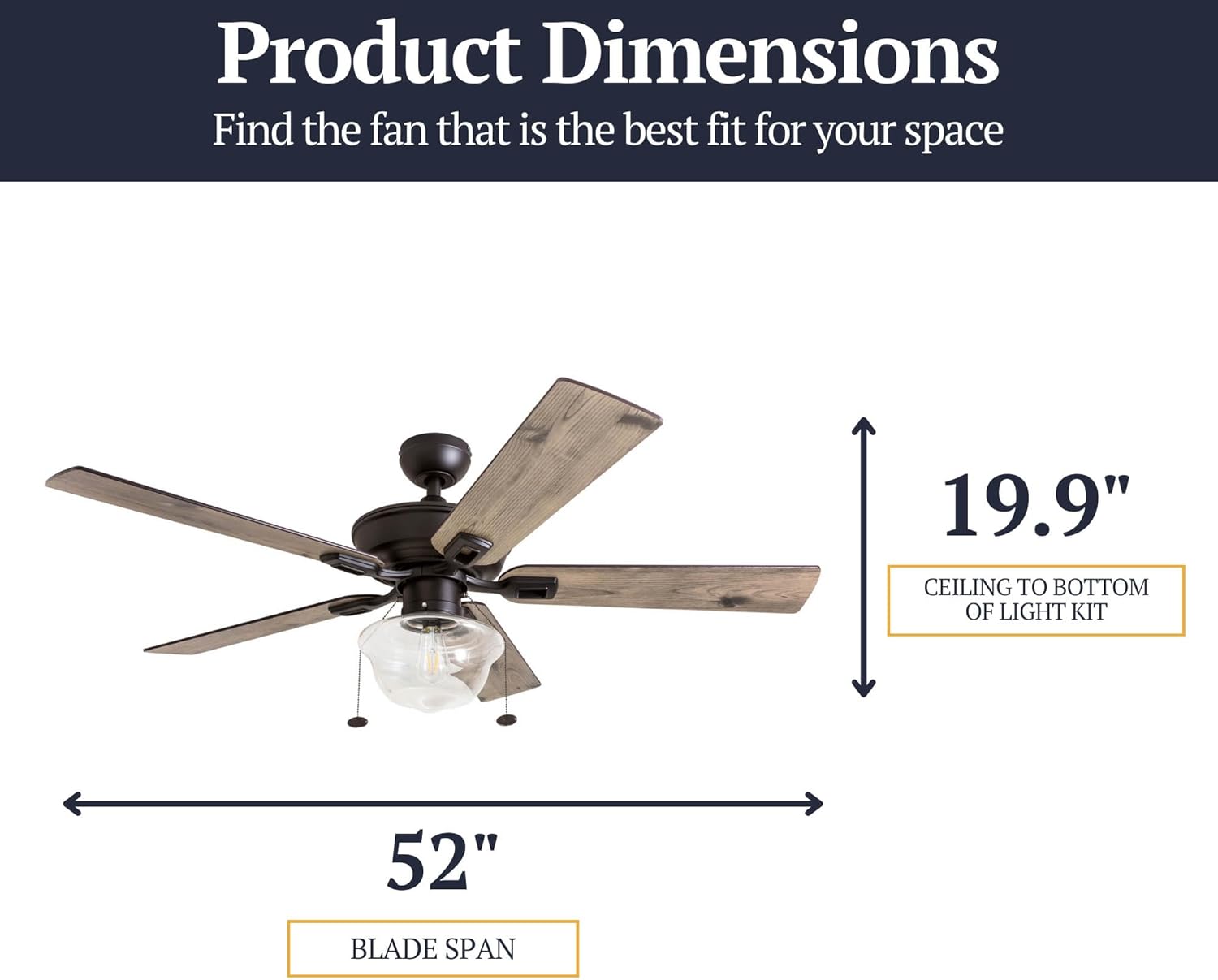 Prominence Home Abner Modern Farmhouse 52 Inch Ceiling Fan with Light, Outdoor Fan/Indoor Tri-Mount LED Ceiling Fan with 5 Blades, Silver Oak and Maple Brown Blade Finish Options, Bronze (80091-01)