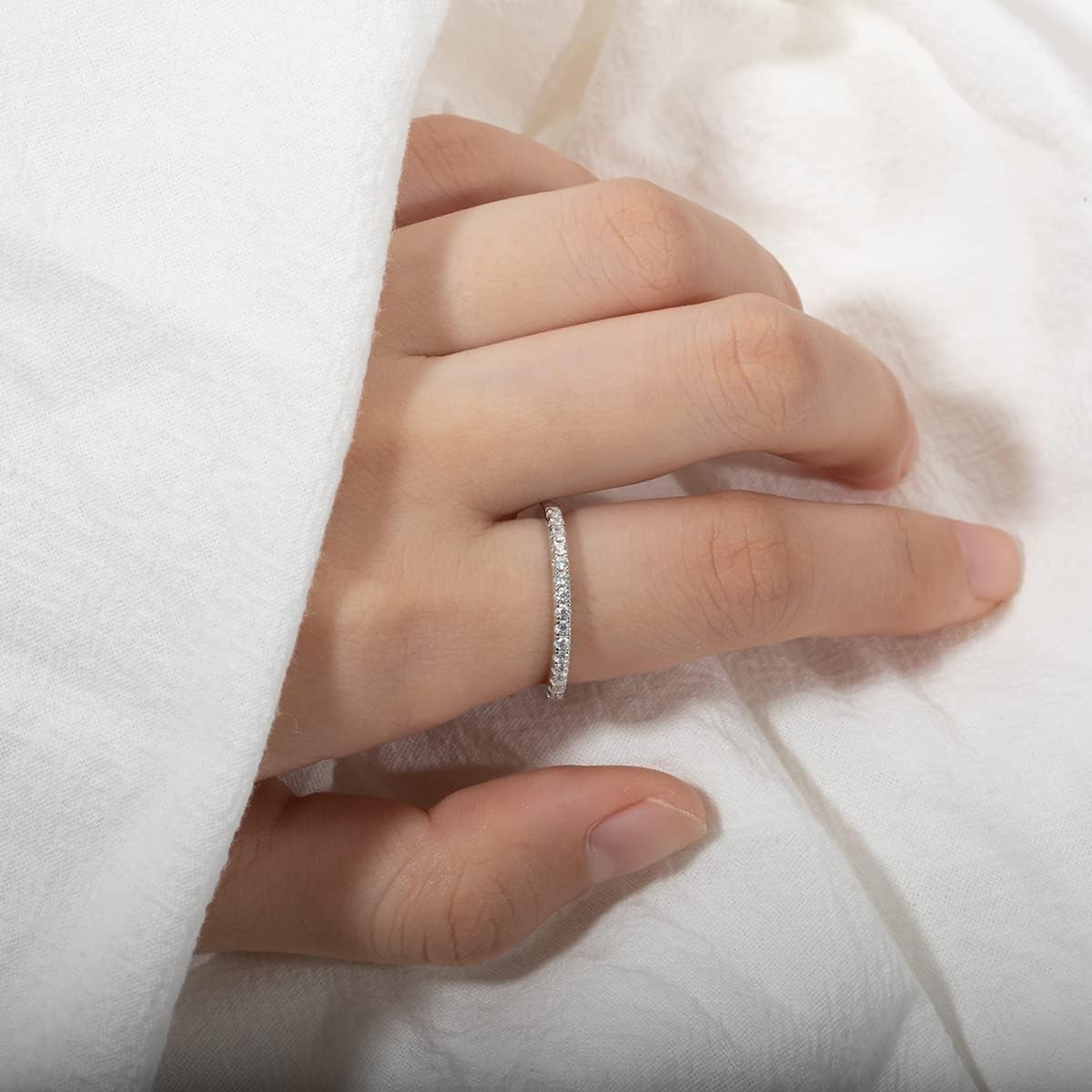 Moissanite Half Eternity Band Ring, D Color VVS1 Lab Created Diamond 14K Gold Plated Stackable Wedding Band for Women with USA Certificate, Size9 - Image 2