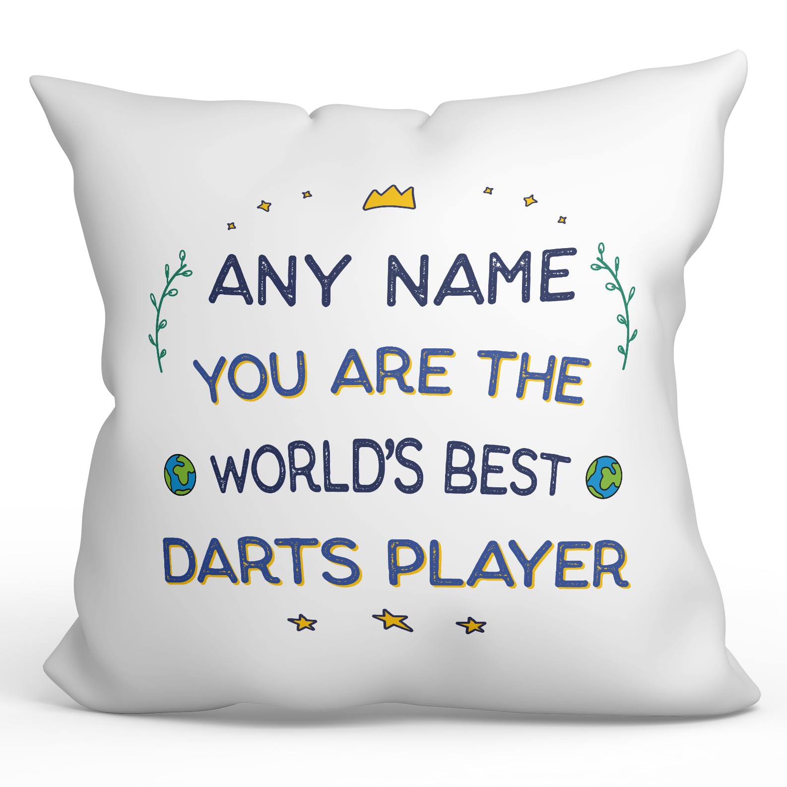 MUGFFINS Personalised Cushion for DARTS PLAYER Padding included - in English - World's Best - Funny custom gift - Pillow: cover and filling 15.7x15.7 inches — image 1