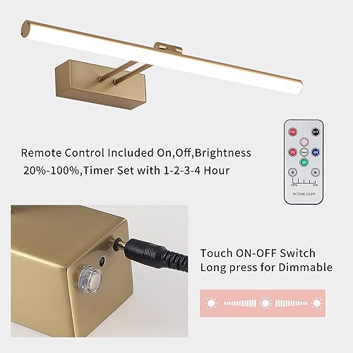 Miniatura 3 de Luz de imagen, luz inalámbrica recargable de 16 pulgadas, iluminación LED regulable, luces de pared para pinturas, lienzo, galería, retrato (latón)