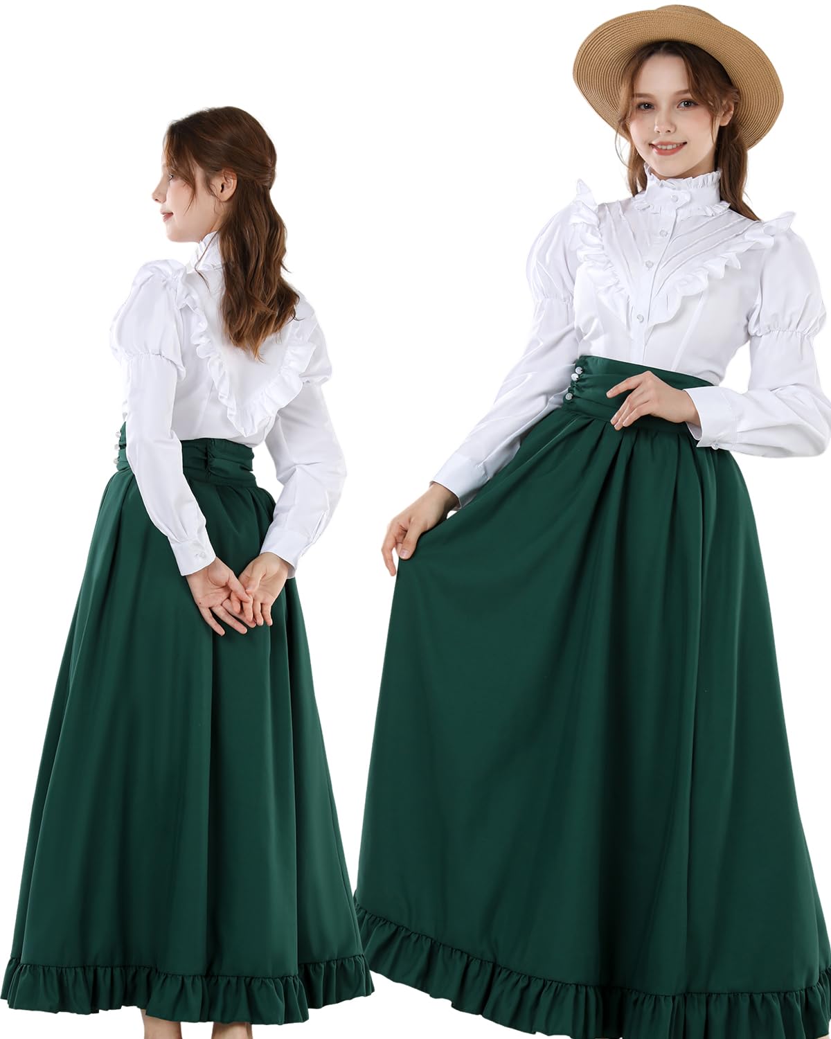 CR ROLECOS Vestido medieval mujer maxi morado floral manga larga cuello alto A-line formal invierno