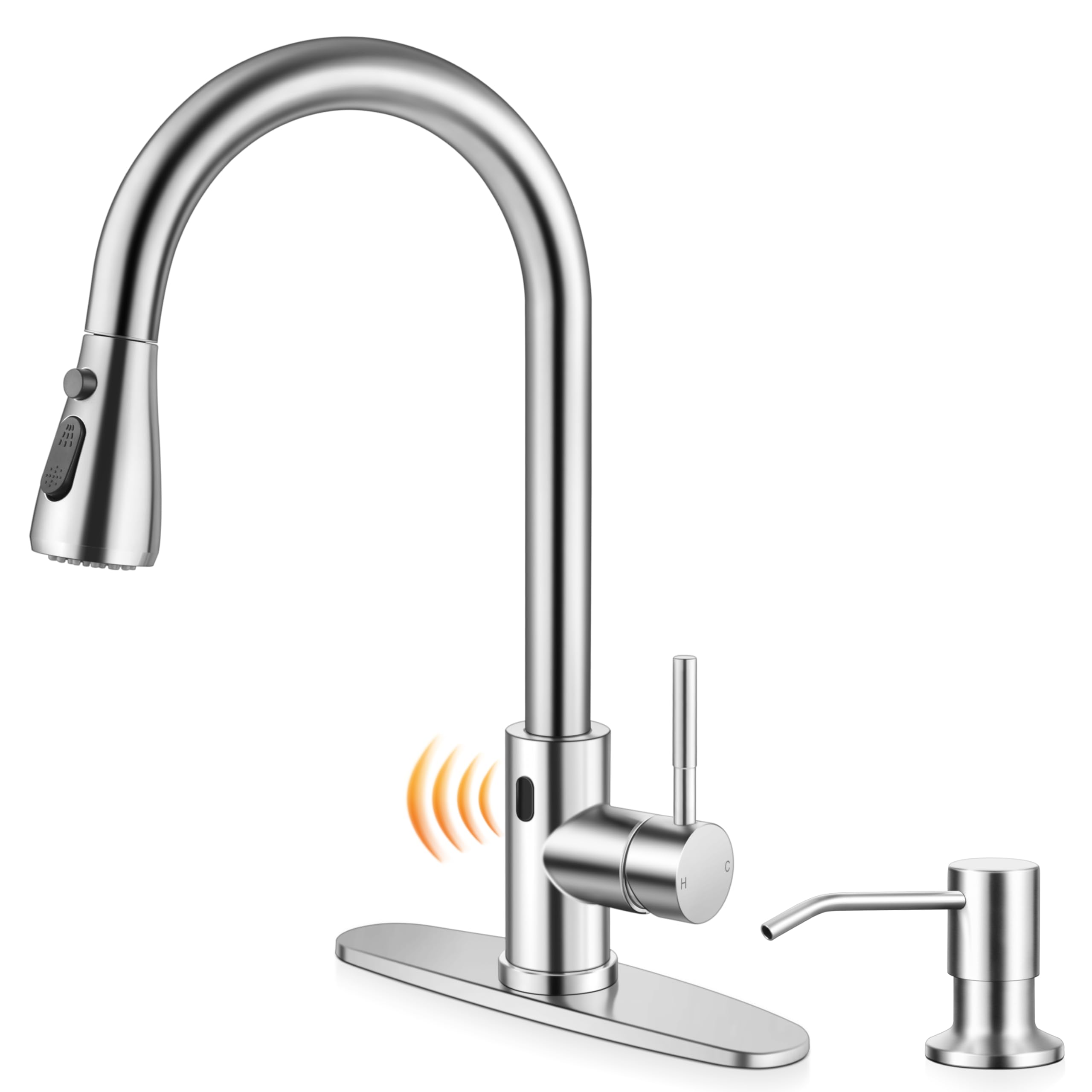 Onader Touchless Kitchen Faucet with Soap Dispenser, Brushed Nickel Stainless Steel Sink Faucet with Pull Down Sprayer for Kitchen Farmhouse RV