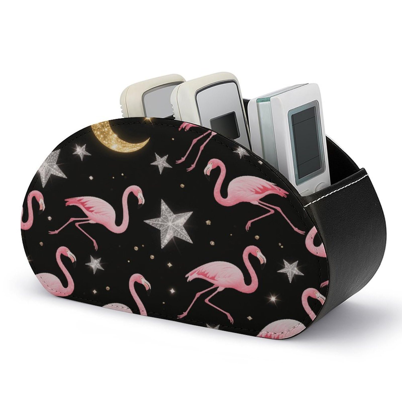 VstaDank Flamingos Remote Control Holder PU Leather Multifunctional Office Makeup Organizer Brush Holder Desktop Storage with 5 Compartments Box