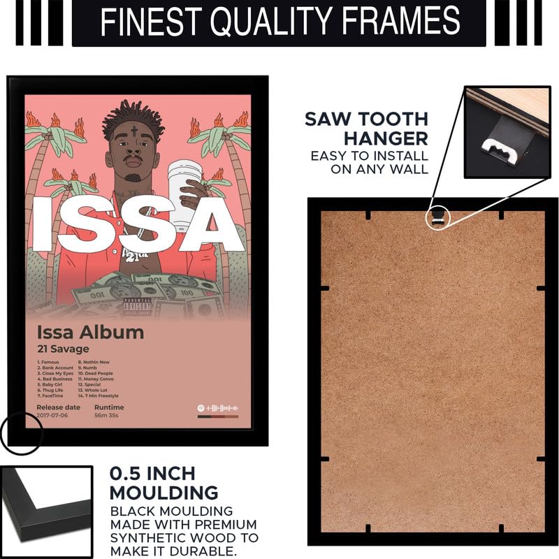 Image of BLINKART 21 Savage - ISSA ALBUM Wall Photo Frames | Wall Art for Bedroom, Living Room, Studio or Office | Album Cover Print with Spotify Song Link QR Code | Gift for Fans - 8x12 In
