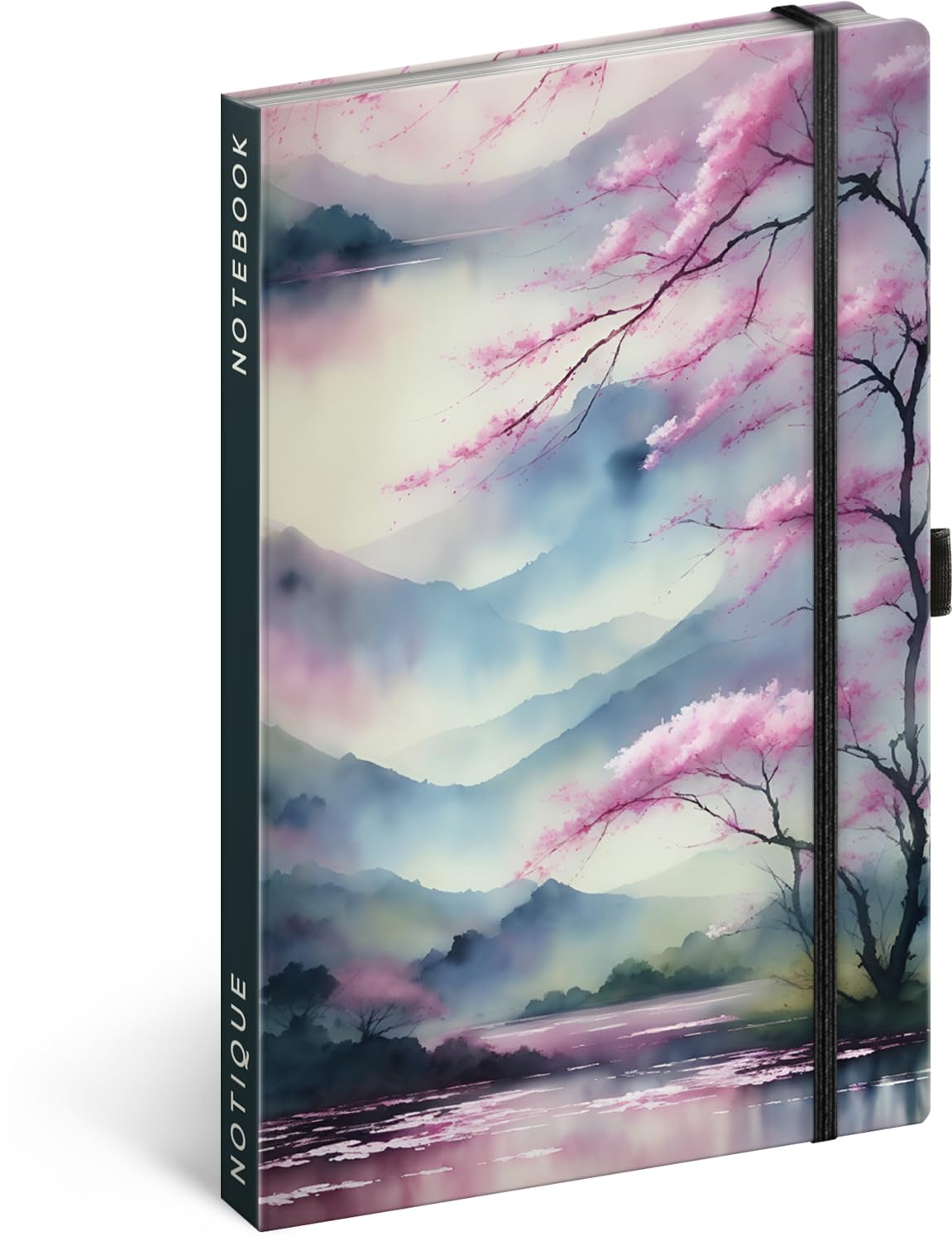 NOTIQUE Notebook Lined with Elastic Band, 13 x 21 cm, Approx. A5, Designer Hardcover Notebook, Notepad, Journal, Diary for Adults, Women (Sakura)