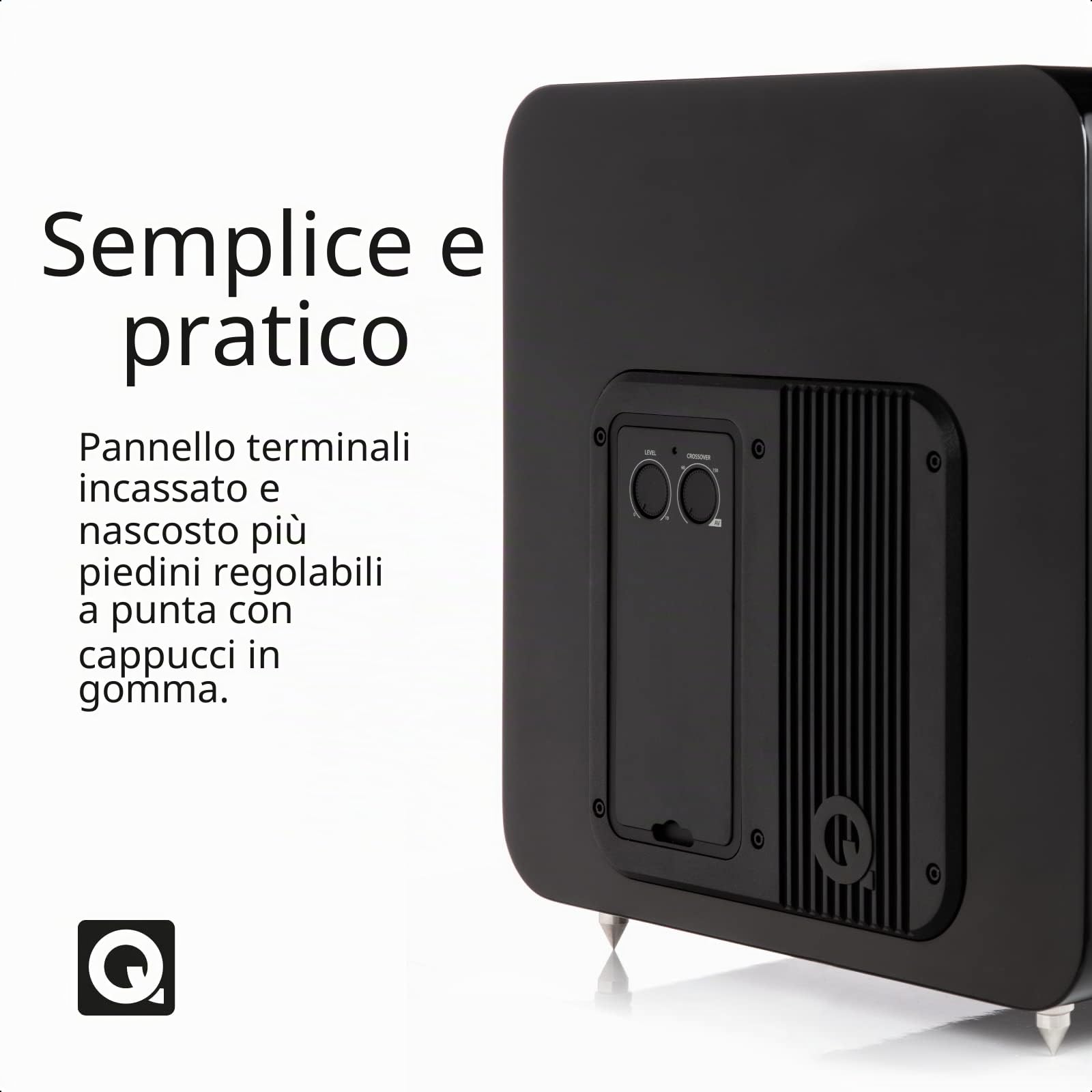 Q ACOUSTICS Q B12 - Subwoofer nero lucido, con sistema a deflettore infinito, driver da 12", amplificatore di classe D da 220 watt, bobina vocale da 50 mm, subwoofer attivo per sistemi musicali Hi Fi