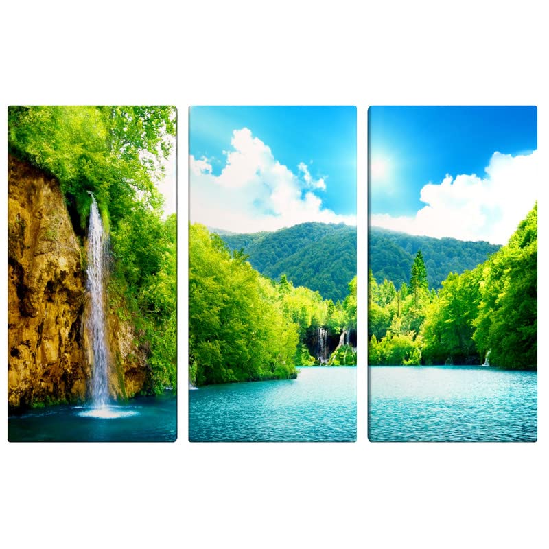 Amazon.co.jp: 3枚 アートパネル 山 森 飾り絵 日光 滝 緑の植物 自然