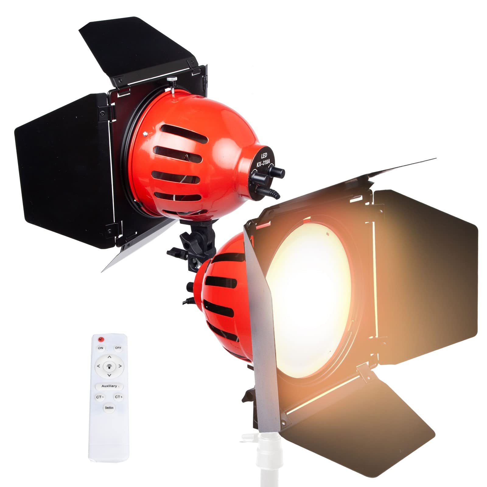 Lumière Vidéo LED Dimmable Bi-Couleur Eclairage Continu 3200K 50W Redhead Spotlight avec Barndoor et Télécommande, pour Studio, Youtube Outdoor Video