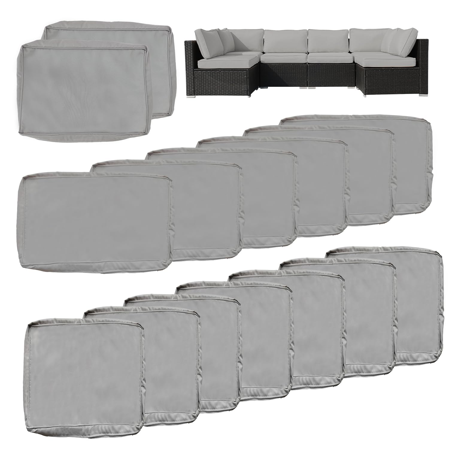 14 piece patio cushion covers replacement waterproof outdoor cushion covers replacement patio furniture cushion covers with zipper 25.6 * 25.6 * 3.9in(gray (only cover)