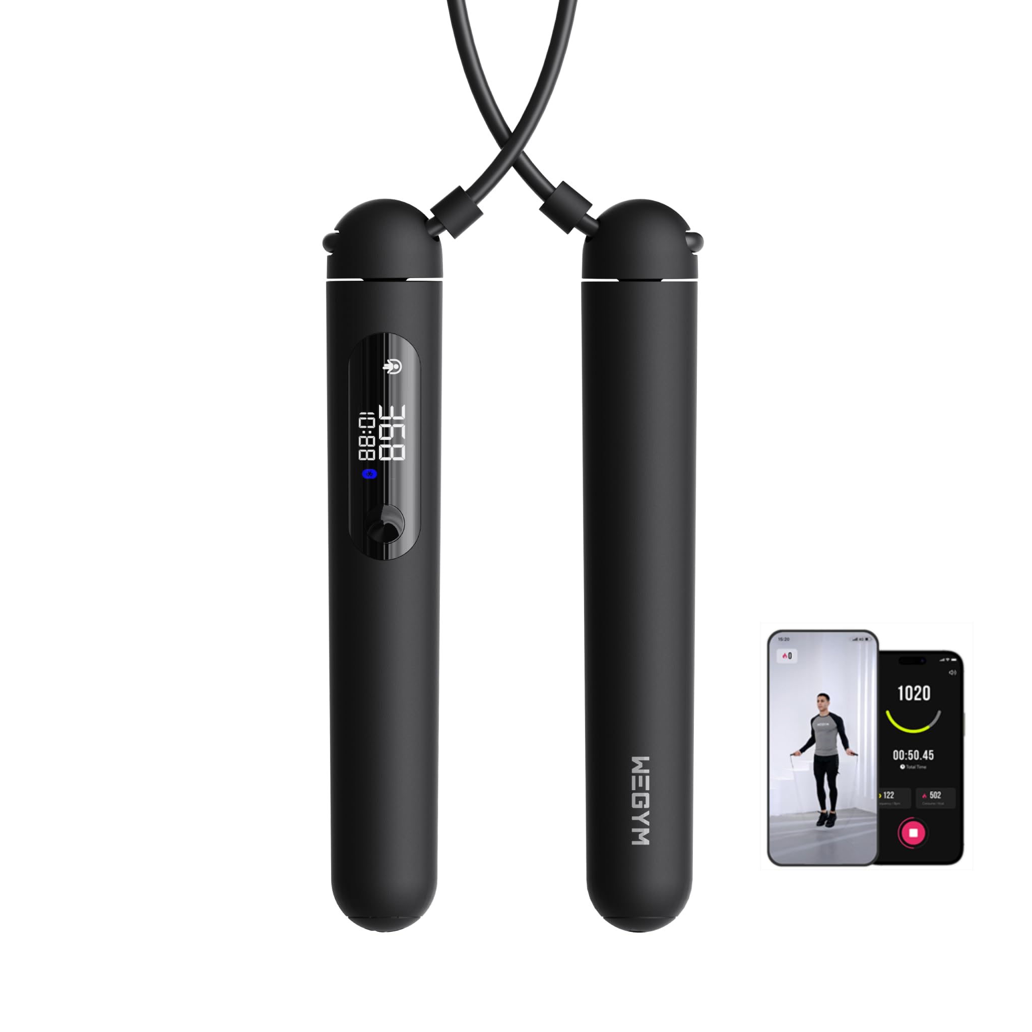 WeGym Smart Jump Rope for Men Women, Adjustable Jump Rope for Indoor Outdoor Workout, Jump Counting, Tracking - Data Analysis LED Display Screen Rechargeable Skipping Rope Fitness Gift for Adults Kids