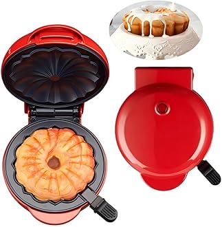 Cake Maker Machine for Lava Cake, Mini Donuts, Waffles, Pancakes - Breakfast, Snacks, Desserts - Non-stick Surface, Double-sided Heating, Red