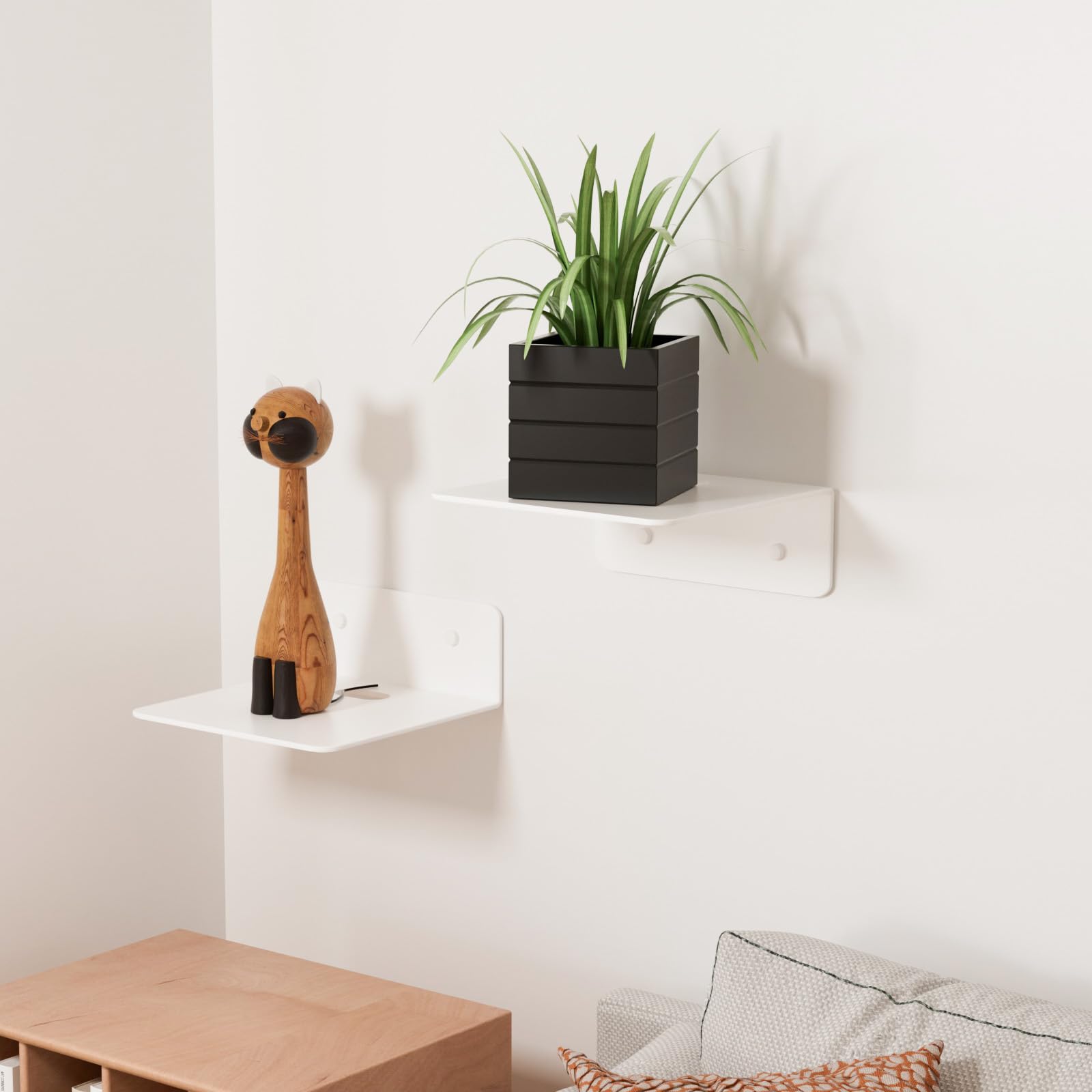 Wisfame Piccola Mensola da Muro Bianca Set di 2, 12.5cm Mensole da Parete in metallo, Mini Mensola Adesiva, Mensole da Muro Senza Foratura per Salotto, Camera da letto, Bagno, Cucina