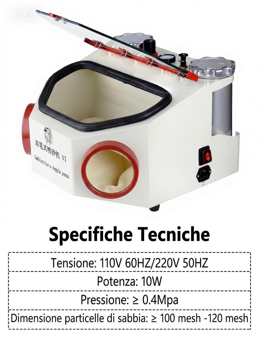 Sabbiatrice doppia doppia penna fine attrezzatura da laboratorio 10W sabbiatrice unità con lampada LED 2 tazze di metallo