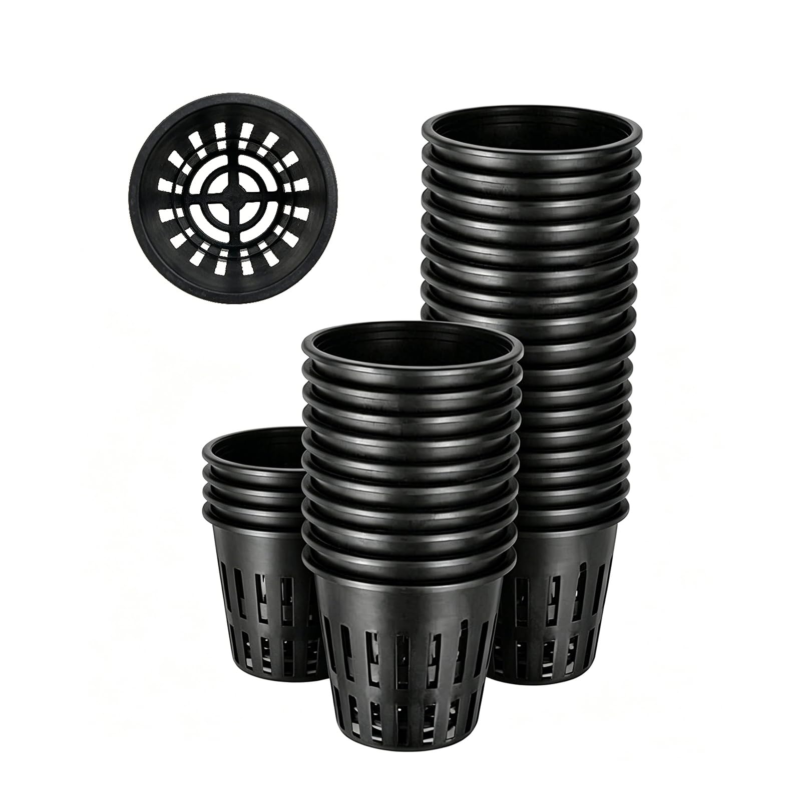 FEZEDA 2 Inch Round Aquatic Plant Pots, Black Plastic Mesh Pond Plant Containers for Water Gardens, 80 Pack
