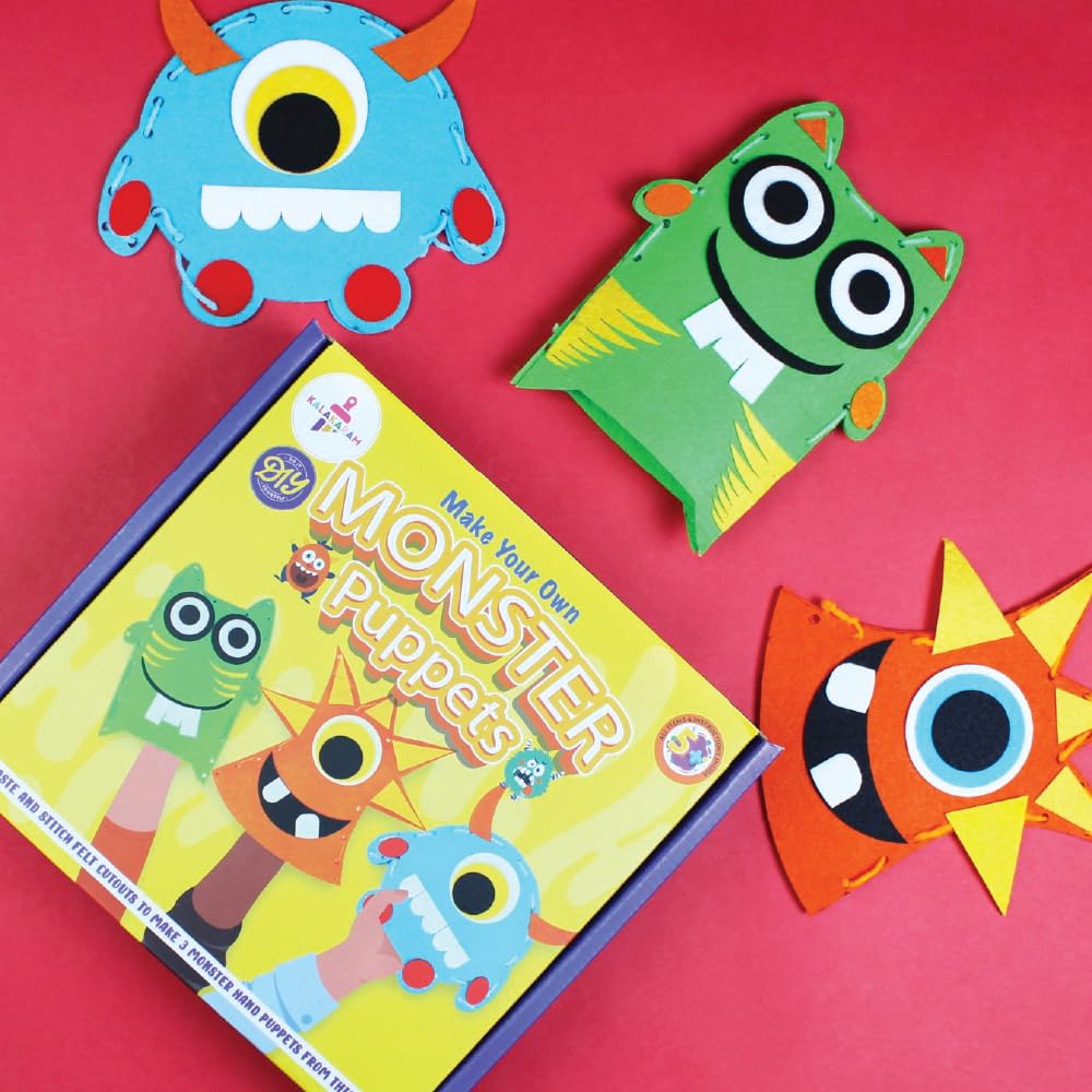 Kalakaram Monster Puppets Making Art and Craft Kit, Make 3 Cut and Paste Jumbo Puppets, Fun and Learning Return Gift for Kids Ages 5 and More - Image 2 thumbnail