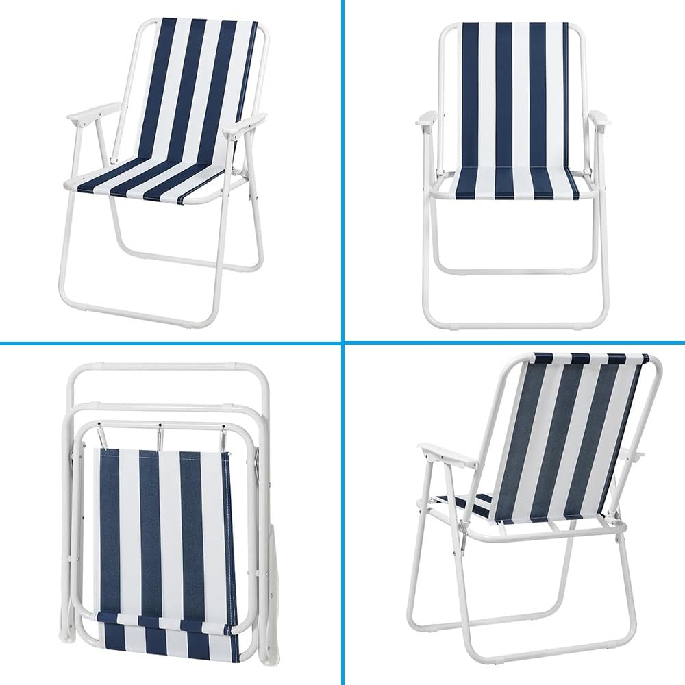 VIRSUS Sedia Pieghevole da Spiaggia 6440, 53x54x73 cm, Bianco e Blu, Spiaggina in Tessuto Traspirante con Braccioli