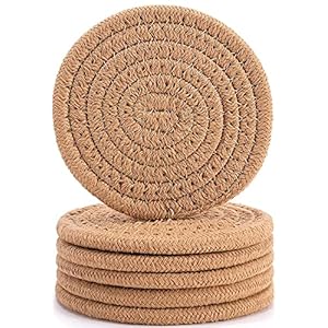 ABenkle 6 Pcs Coasters for Drinks,Super Absorbent Drink Coasters, Stylish Handmade Round Woven Coasters for Coffee Table Tabletop Protection Housewarming Gift Home Decor – 4.3 Inches, Brown