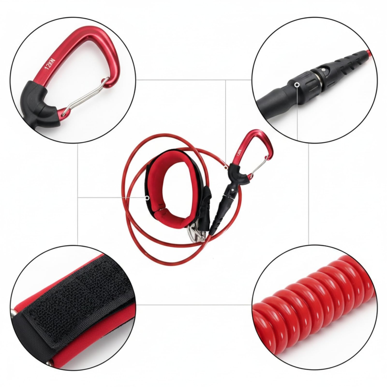 Longe Poignet avec Mousqueton Compact Cor Sécurité avec Bracelet Flexible Laisse Plongée En Apnée pour Entraînement sous-Marin