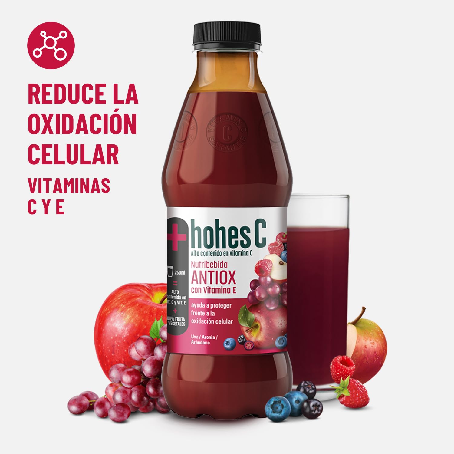 hohes C Nutribebida Antiox con Vitamina E - Zumo de Manzana, Uva, Aronia, Acerola, Arándano, Zanahoria Negra y Limón 100% natural 1L