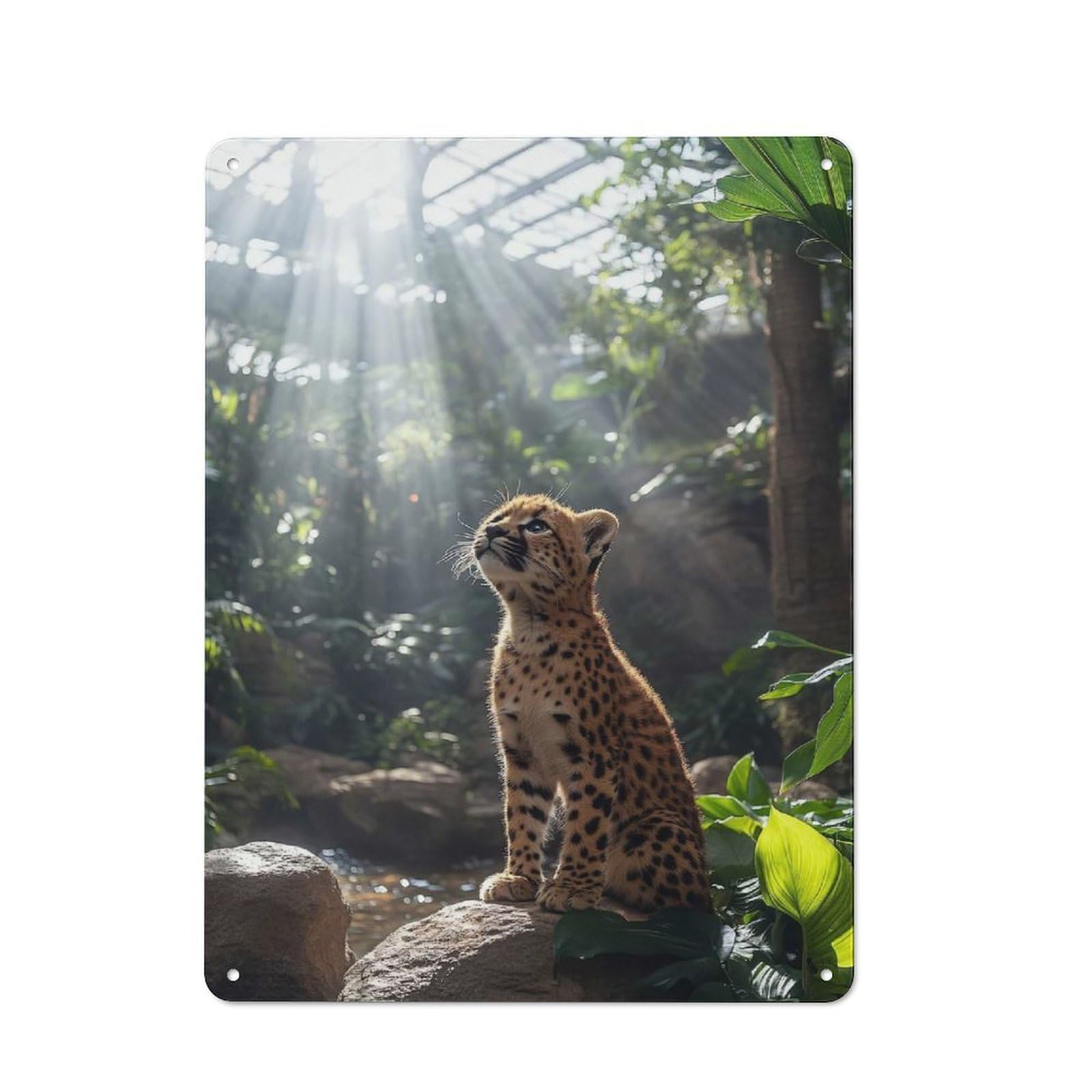 Junmoney Style-13 Cheetah Cub In Sunlit Jungle Retro Metal Wall Decor 40X30cm, Metal Sign For Pub, Home Bar, Shed Or Man Cave, For Relaxed Wall Styling