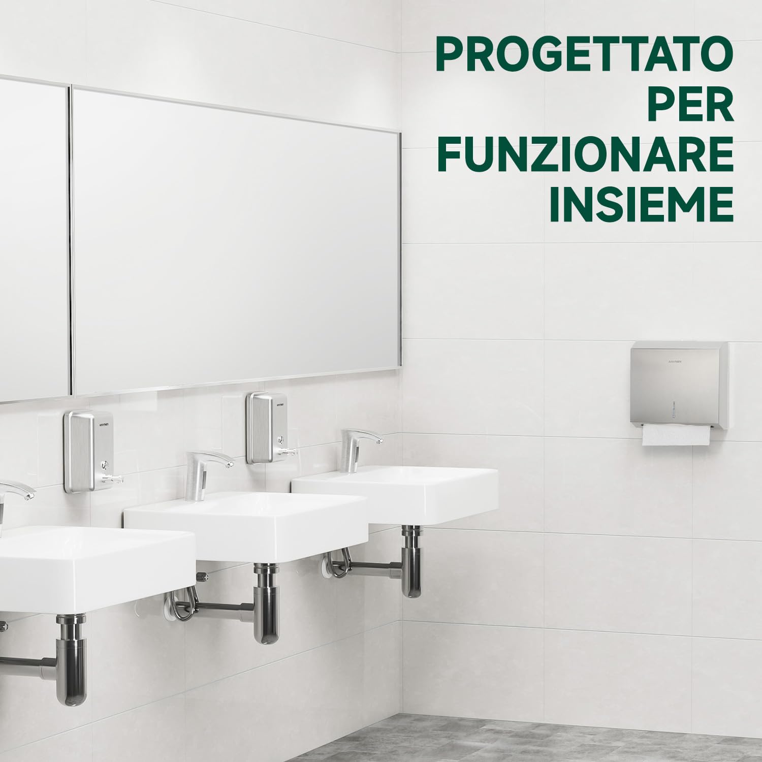 anydry Dispensatore di salviette di carta a montaggio murario – Capacità 250 fogli, acciaio inox satinato, bloccabile, multifold/Z-fold (dimensione piegata ≤ 27 cm x 10 cm)（Geschliffen）