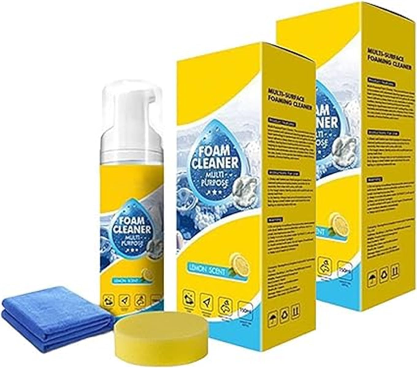 Powerful & Multipurpose Car Interior Foam Cleaner – Quick Spray & Wipe All Purpose Waterless Detailer, Multi-Purpose Foam Cleaner, Suitable for Vehicle Interior, Home Use (2 Pcs)