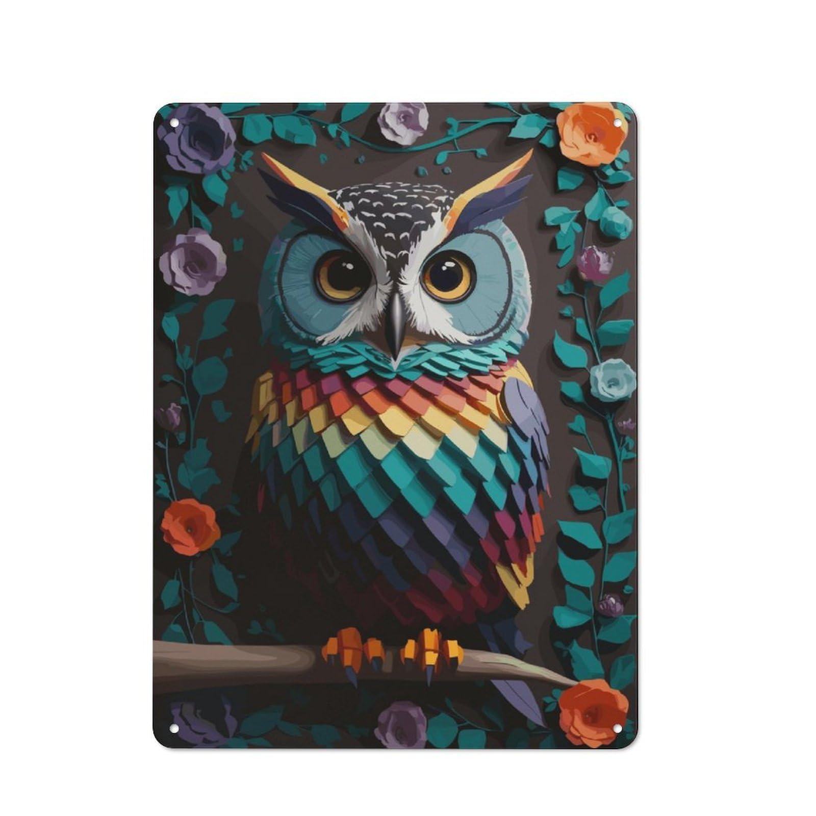 Junmoney Owl Flower Tin Sign 40X30cm With For Home Bar Wall, Rustic Decor, For Kitchen, Dining Room And Home Bar Wall Decor