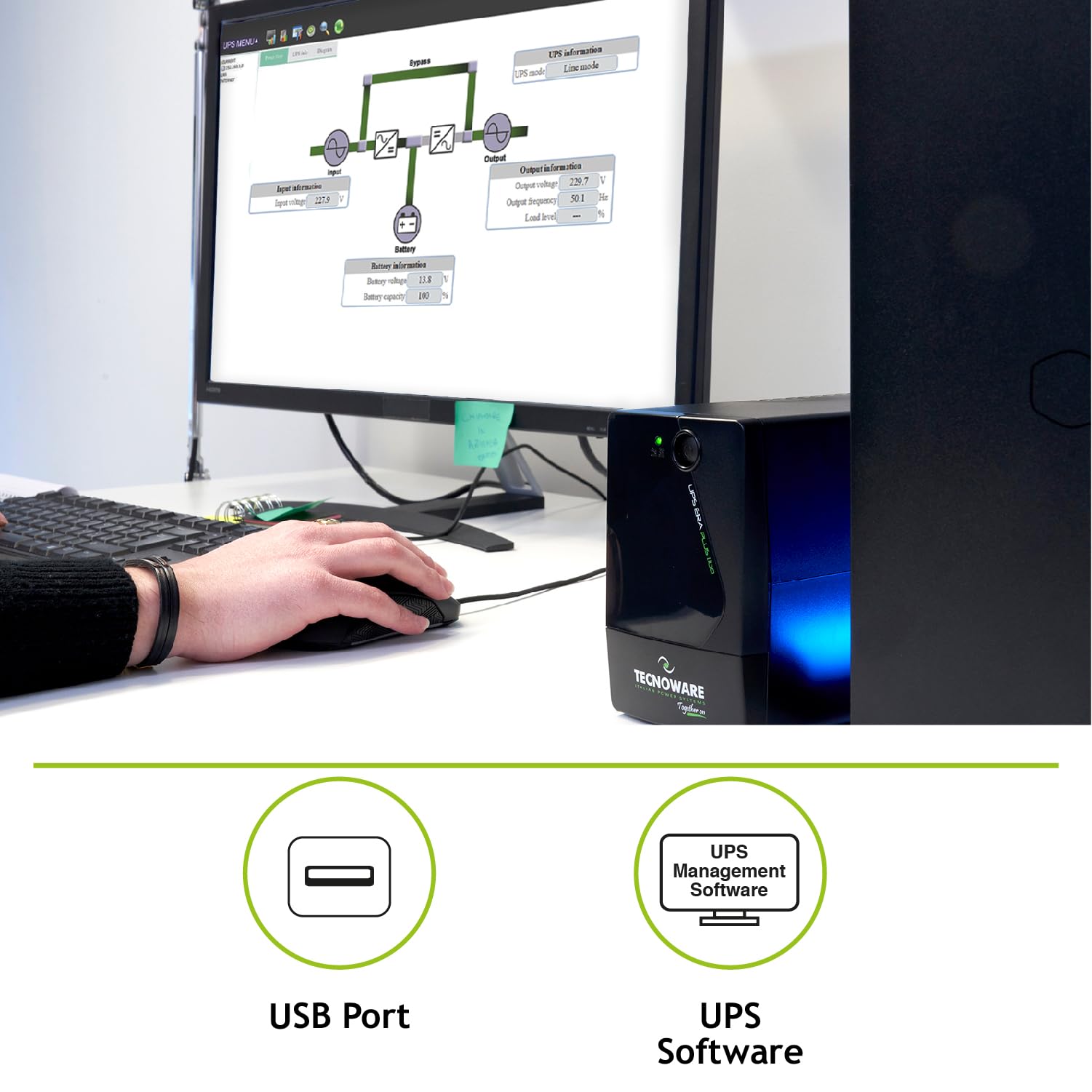 Tecnoware UPS 1100VA per PC/Modem, NO Gaming NO Console, Gruppo di Continuità ERA PLUS, 2 Schuko, Software, Protezione Blackout e Sbalzi tensione per PC/Modem, Videosorveglianza, Punto Cassa, NAS, POS