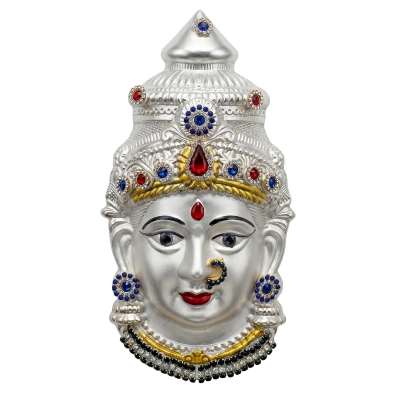 SRI YAGNAA - Decorated German Silver Ammavari Face - Laxmi Mukhota - Matha Face - Varalakshmi Face (7 Inch) (F-4)-picture-32