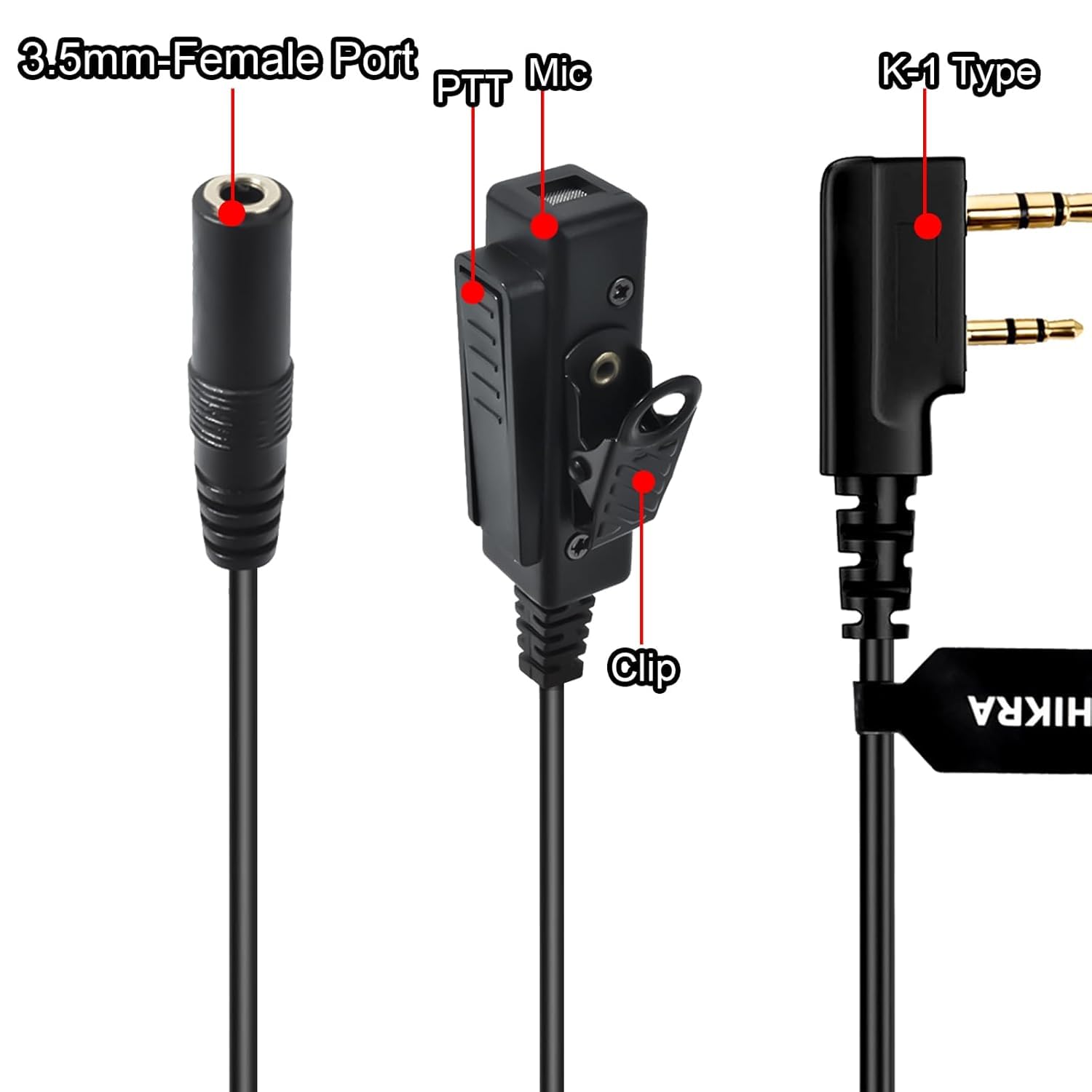 Cable adaptador universal de audio de radio de 2 vías de 3,5 hembra a 2 pines con PTT compatible con Baofeng UV-5R UV-5RA UV-82 Kenwood TH-22AT Quansheng K5 K6 TK-11 - 2