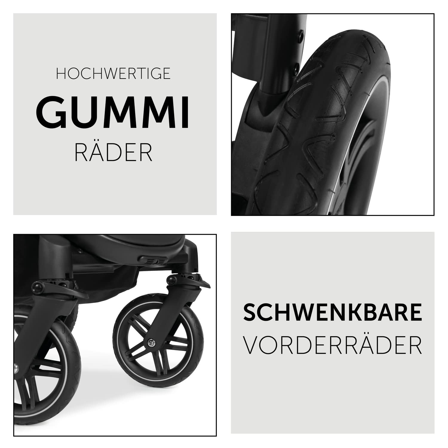 hauck 3in1 Kinderwagen Set Saturn R mit Babyschale, Babywanne & Buggy Sitz mit Liegefunktion, ab Geburt bis 22 kg, zusammenklappbar - Melange Schwarz