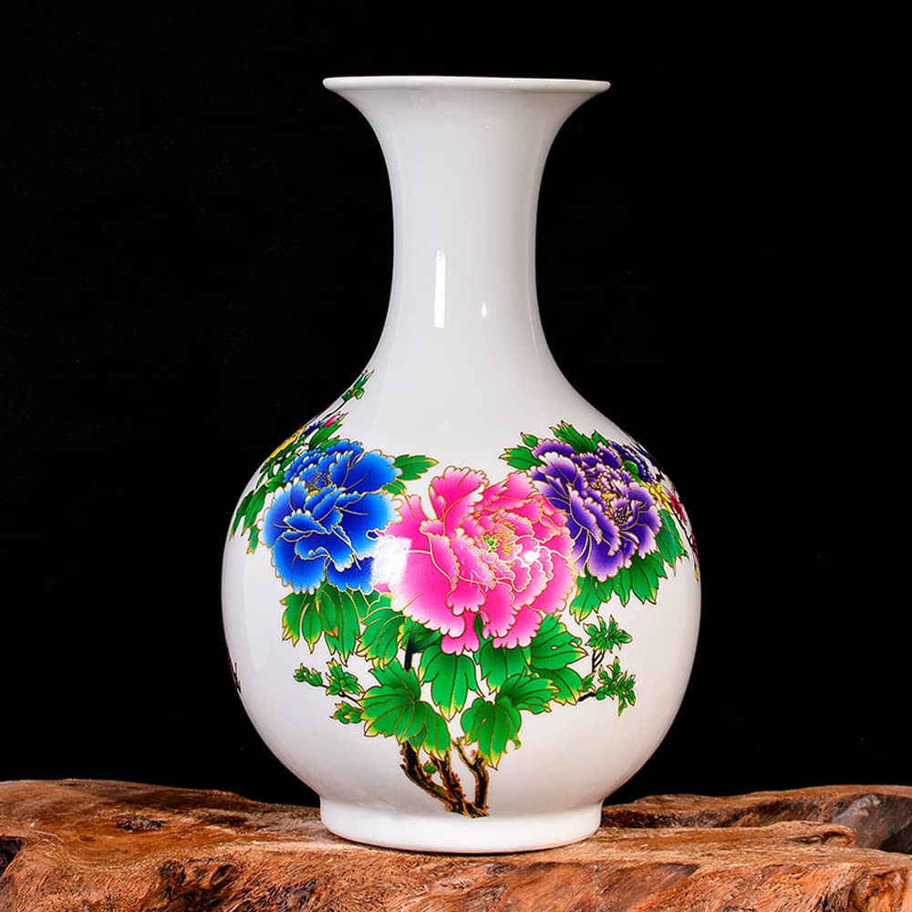 asdchZen Chinoiserie Jingdezhen Porcelain Retro Ceramic Vase Decoration With Base Living Room Vestibule Tv Cabinet Craft Ornaments,B