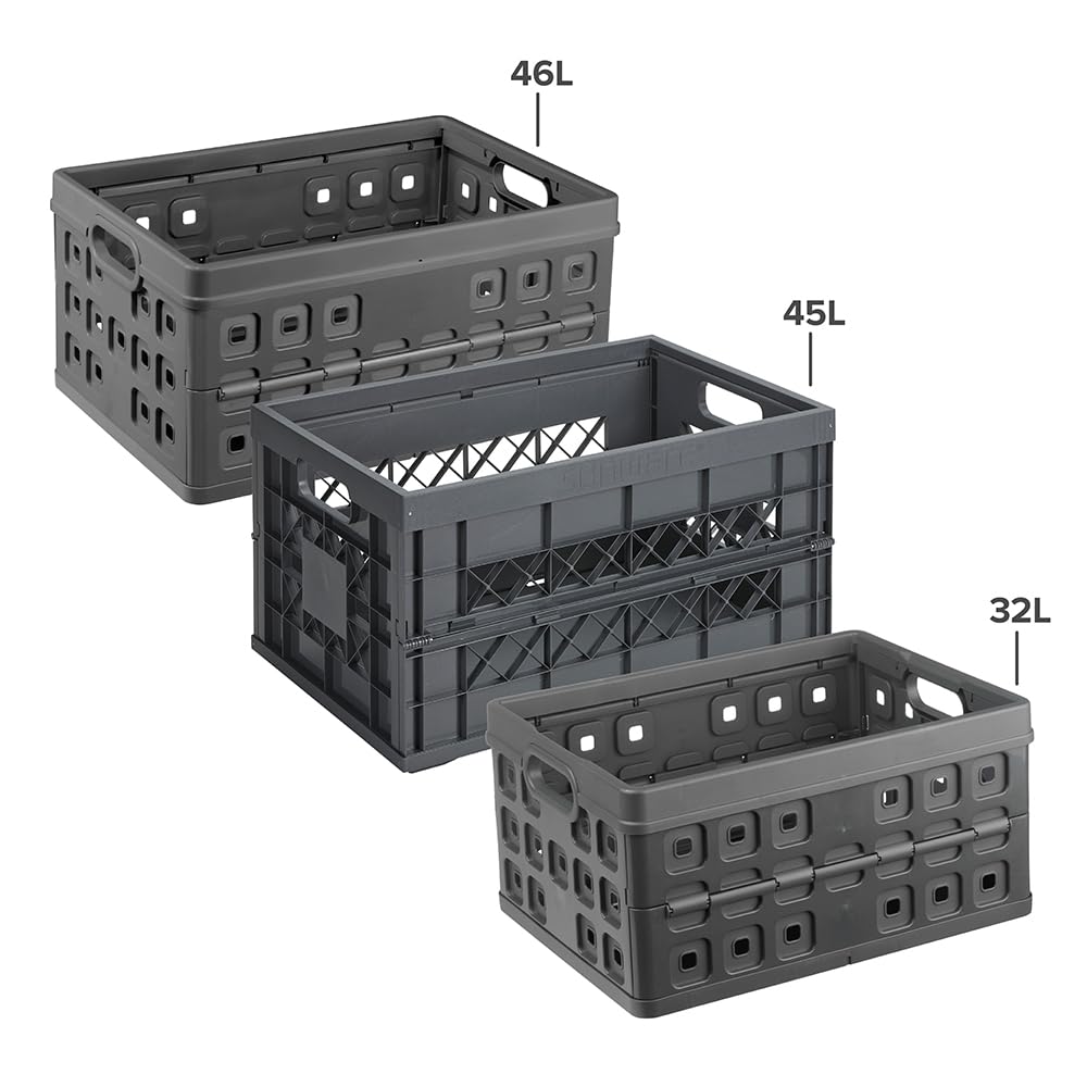 Sunware Square Cassetta Pieghevole in Plastica Heavy‑Duty 45L – 53x35.4x28.4cm – Cassetta Plastica Pieghevole – Folding Crate