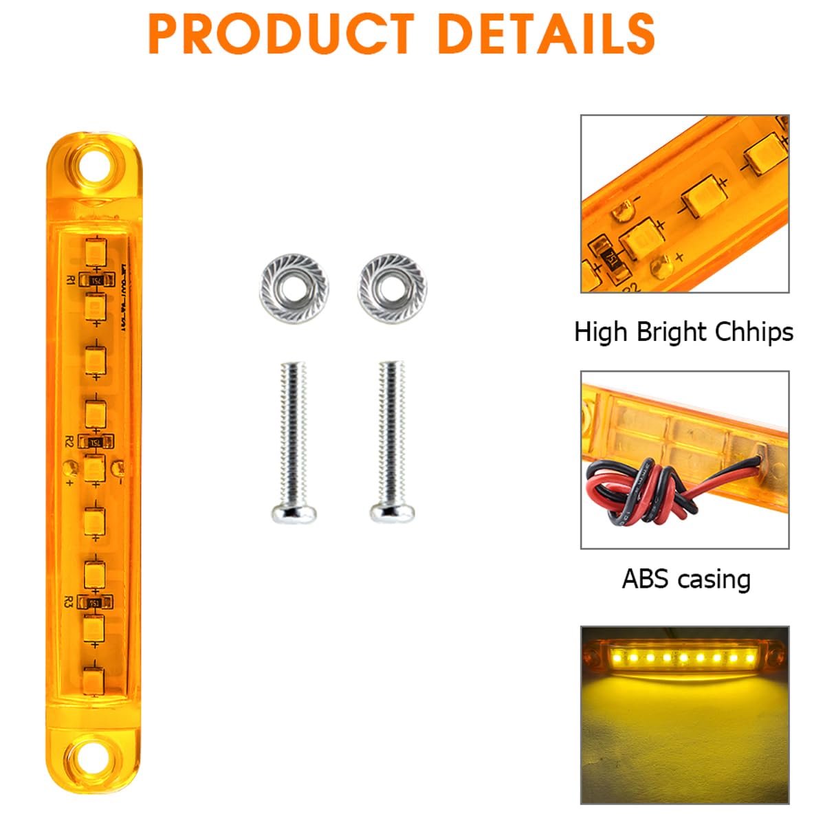 10pcs Luce di Posizione Laterale gialli - Luci di posizione laterali impermeabili a 9 LED 12-24 V per rimorchio, camion, barca, camper, furgone - Luci di ingombro posteriori anteriori/posteriori