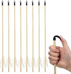 8 flechas de penas de madeira, pontas de borracha macia, flecha de brinquedo de madeira feita à mão de 43 cm para crianças e iniciantes, arcos de tiro com arco ao ar livre, decoração de