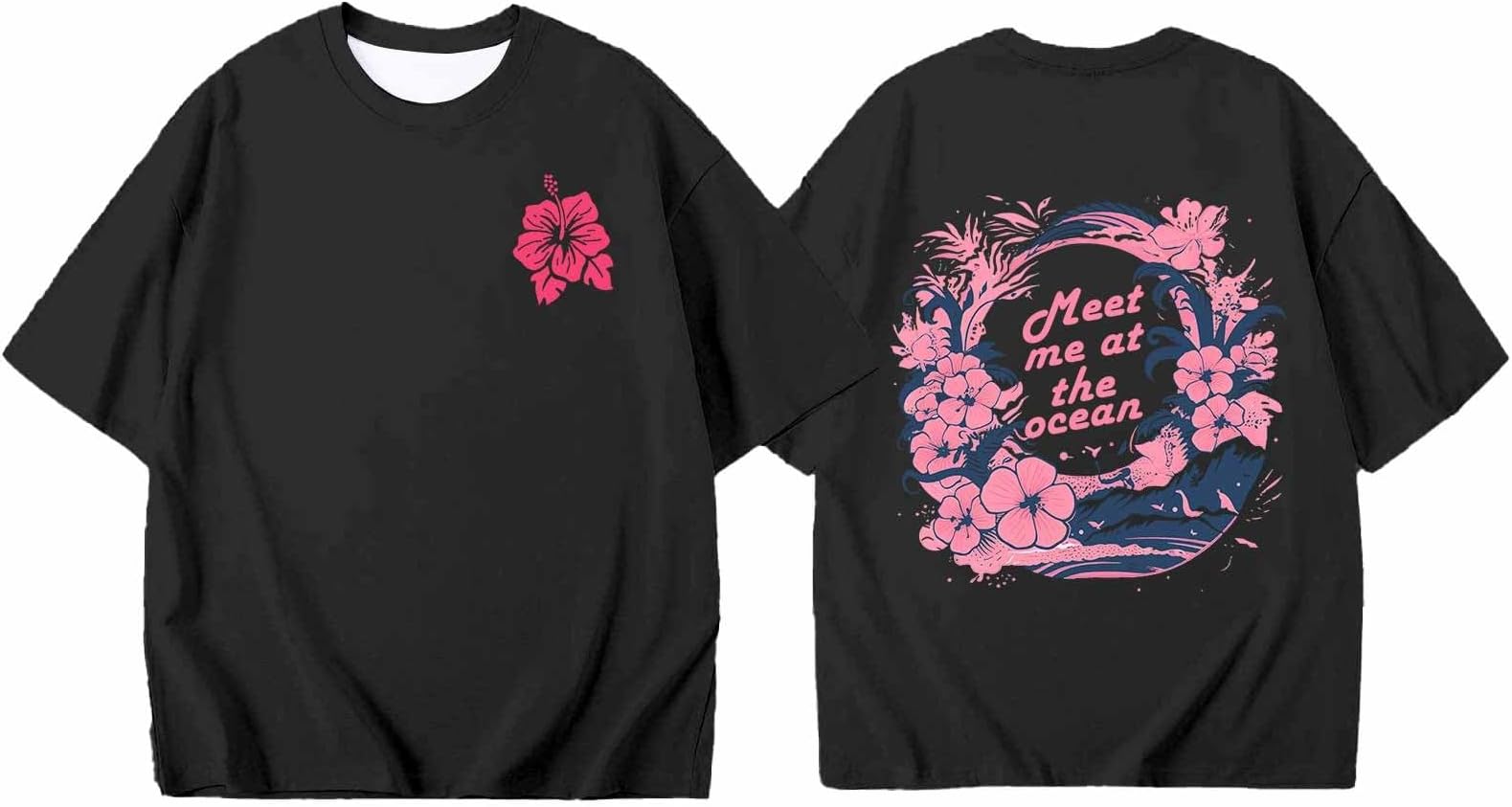 Childrens Preppy Tees Summer Sunset Beach Graphic Short Sleeve Shirts for Girls Oversized Casual O-Neck Blouse Tropical Y2k Pullover Tops Comfy Classic Daily Shirt