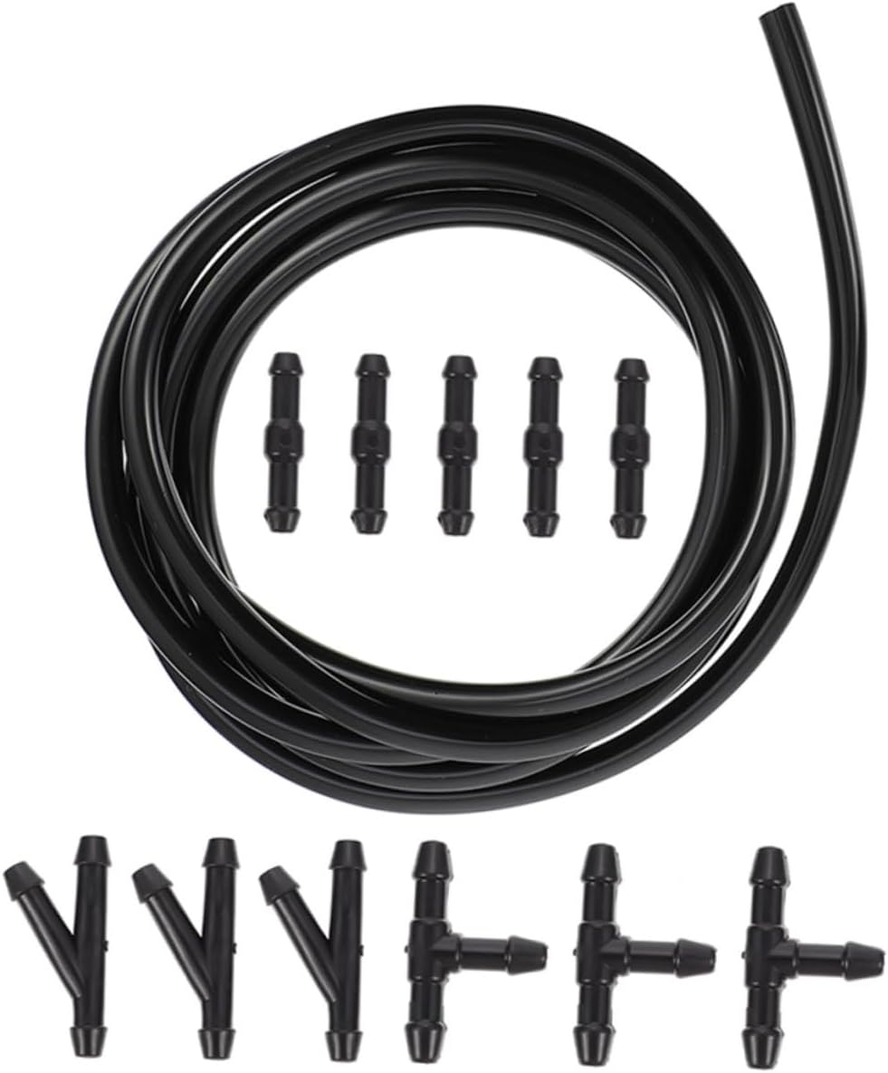 GARVALON Windshield Washer Hose Repair Kit with 2m Washer Tube, 5 Straight and 6 Elbow Connectors for Car Windshield Wiper Liquid Circuit Replacement