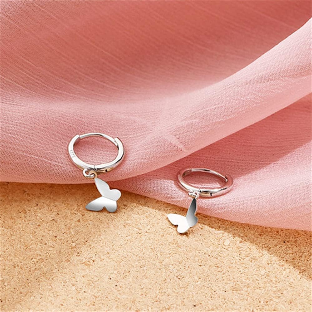 Tiny Butterfly Dangle Hoop Earrings for Women Girls 925 Sterling Silver Hypoallergenic Minimalist Small Charms Drop Dangling Huggie Hoops Cartilage Fashion Cute Jewelry Dainty Gifts - Image 4