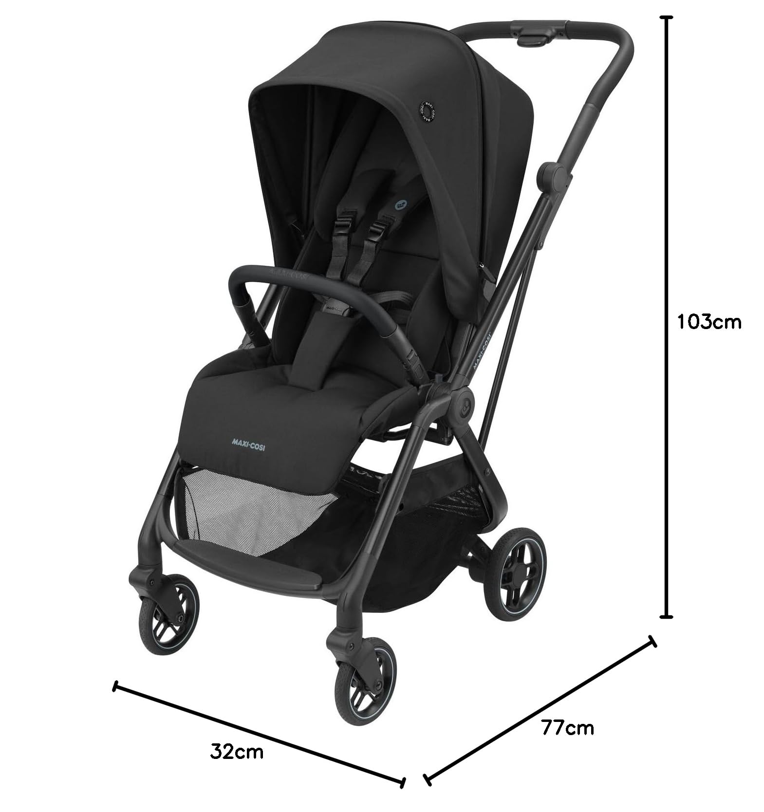 Maxi-Cosi Leona Cochecito ultracompacto, Asiento reversible, Respaldo regulable, desde el nacimiento hasta los 4 años, Essential Black
