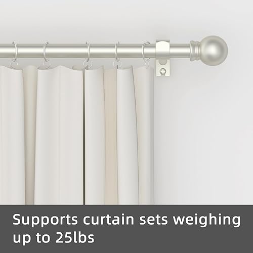 Vista 12 de Cortineros para ventanas de 48 a 84-93 pulgadas, set de cortineros decorativos de 5/8 pulgadas de alta resistencia con acabado en níquel y soportes