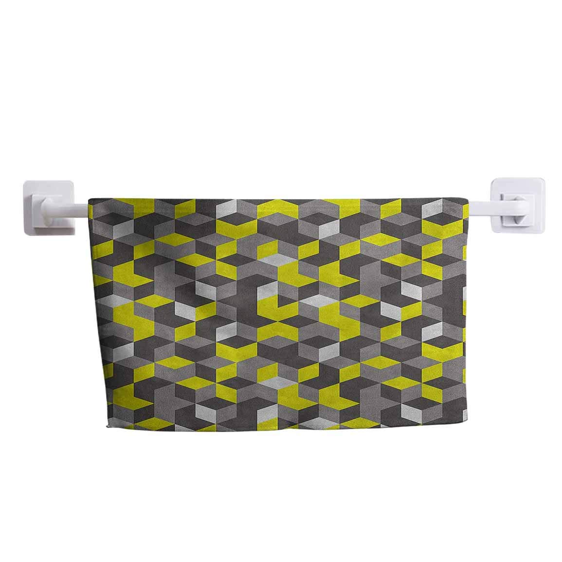 DayDayFun Kitchen Towel Grey and Yellow for Pool, Bath, Sport, Yoga, Camping, Swimming 3D Print Inspired Modern Geometrical Boxes Cubes Image 14" x 14" Mustard Yellow Black and White