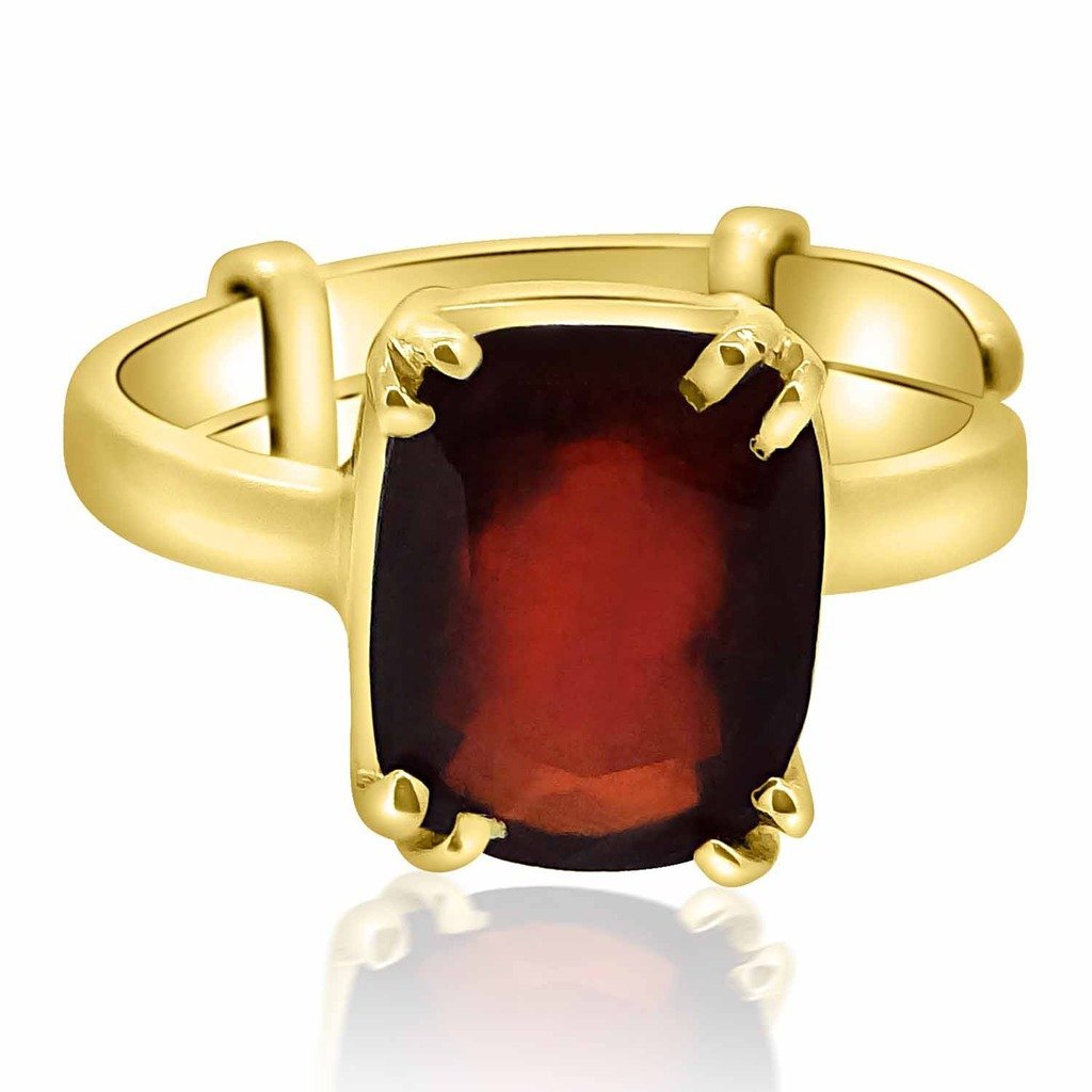 Arihant Gems & Jewels7.25-7.50 Ratti Natural & GJSPC Certified Hessonite Garnet (Gomed) Astrological Gemstone Adjustable Panchdhatu Ring